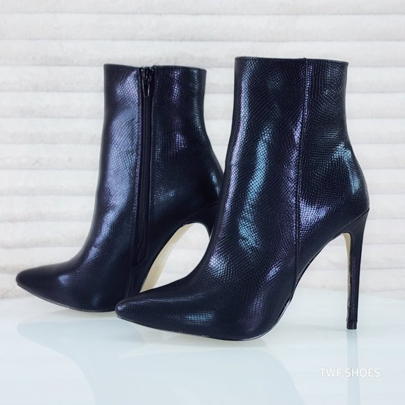 Amanda Pointy Toe 4.5" Stiletto Heels Ankle Boots - Black - Picture 8 of 9